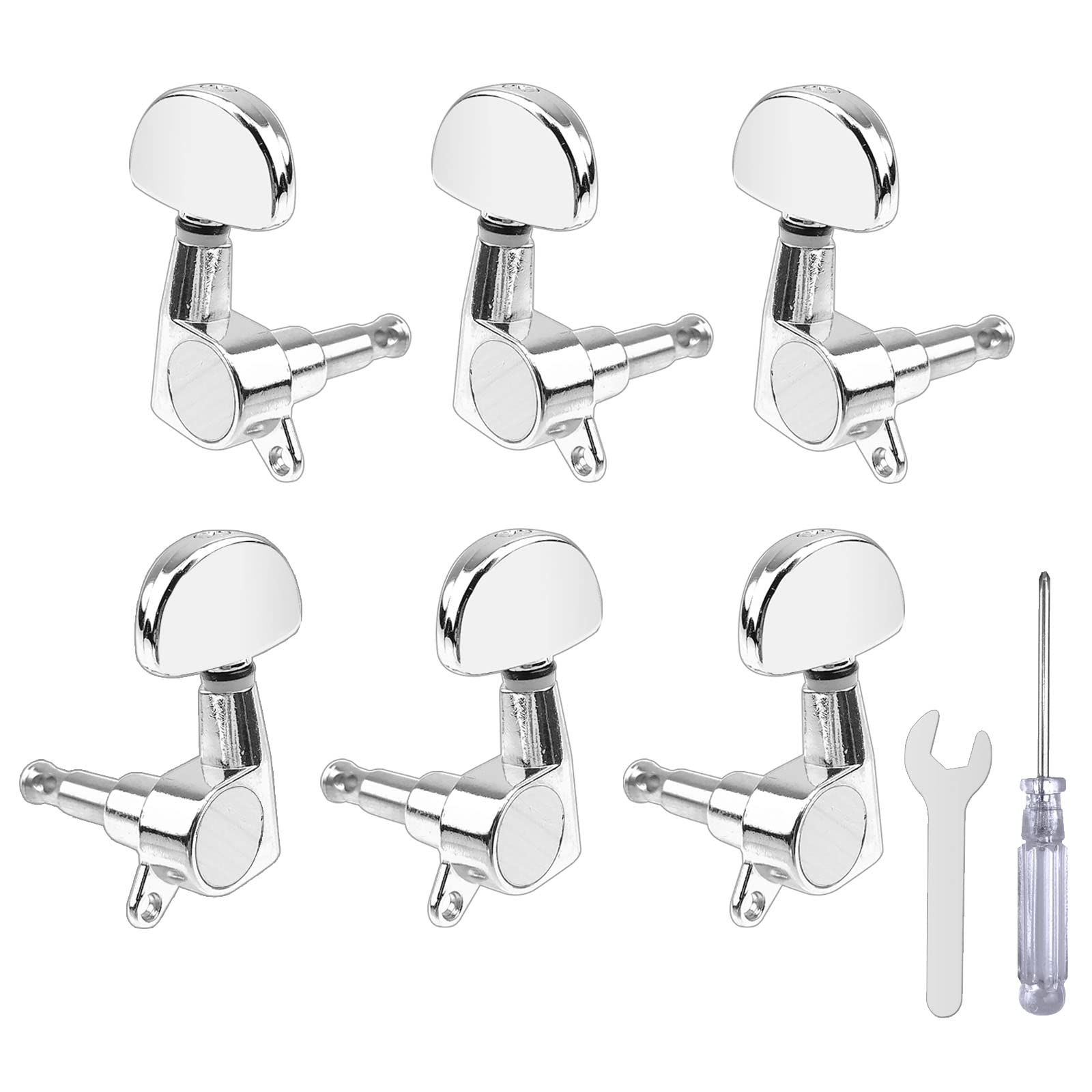 6 Pieces Guitar String Tuning Pegs, Guitar Machine Heads Knobs for Electric or Acoustic Guitar with Tools (3 Left + 3 Right) (Silver)