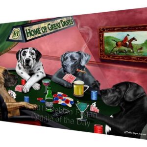 Home of Poker Playing Great Dane Dogs Canvas Wall Art - Premium Quality Ready to Hang Room Decor Wall Art Canvas - Unique Animal Printed Digital Painting for Decoration, 11"x14"