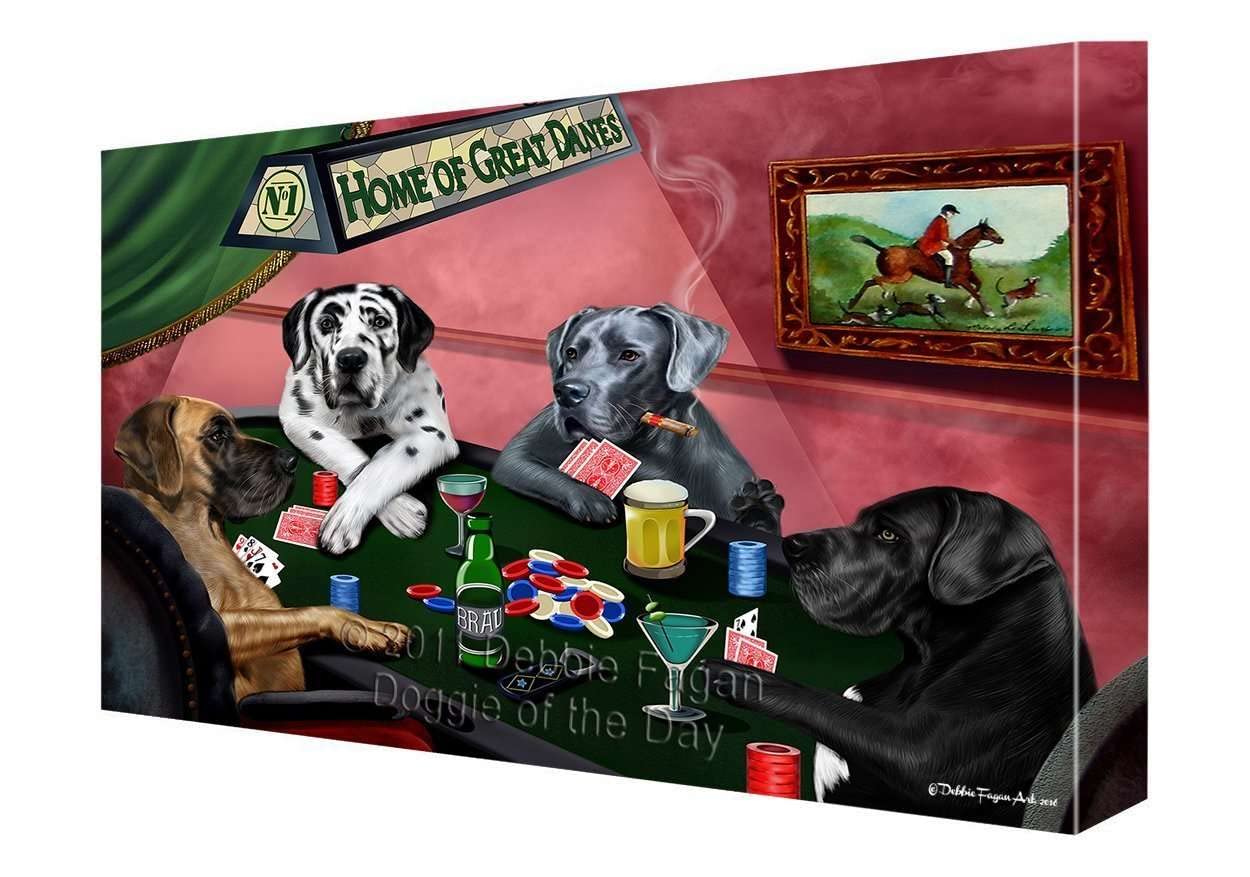 Home of Poker Playing Great Dane Dogs Canvas Wall Art - Premium Quality Ready to Hang Room Decor Wall Art Canvas - Unique Animal Printed Digital Painting for Decoration, 11"x14"