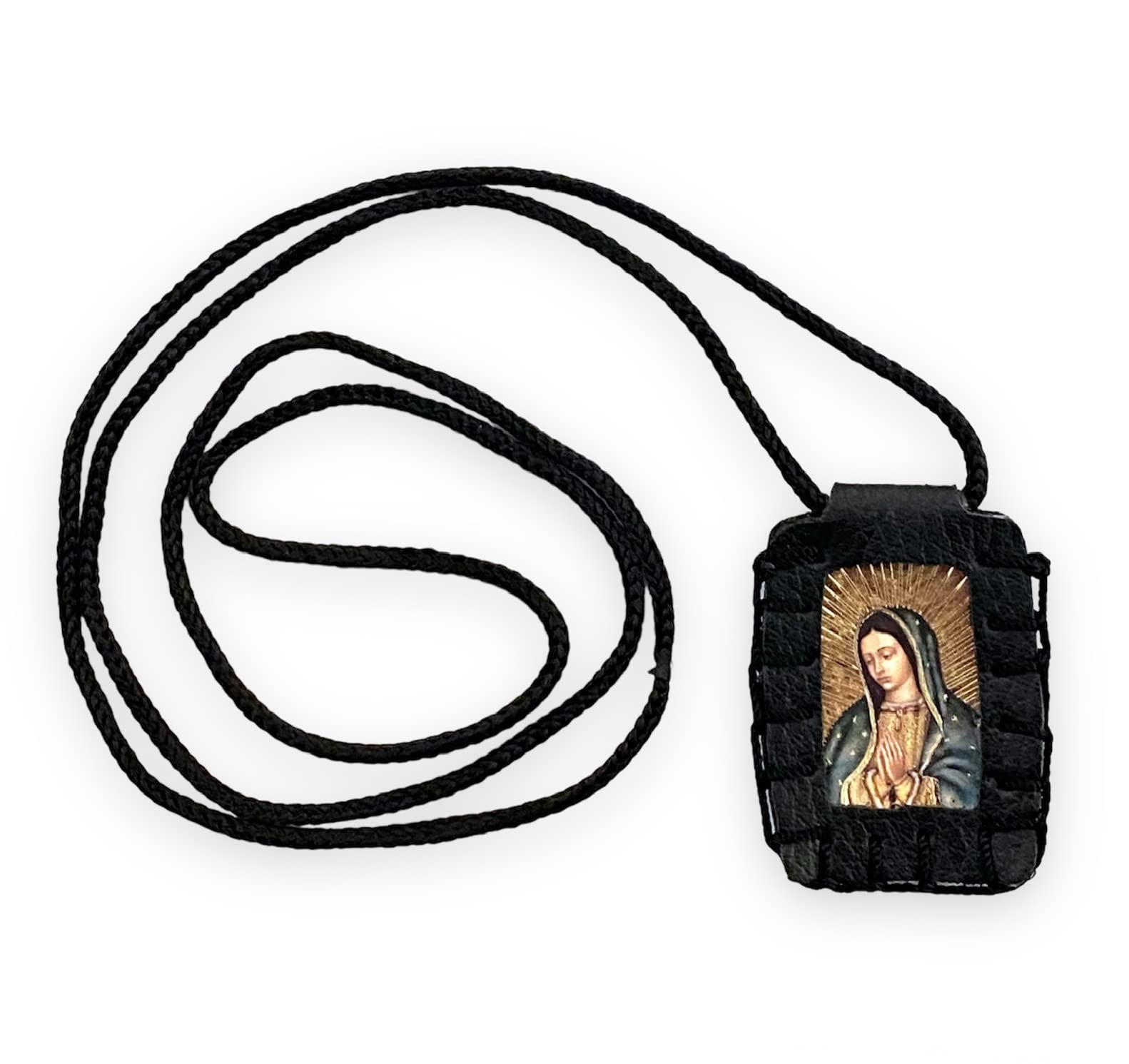 Our Lady of Guadalupe Black Scapular Necklace Escapulario Negro Collar Virgen Guadalupe, Bklack