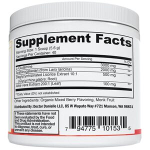 Doctor Danielle Gut Assist - Leaky Gut Repair Supplement Powder - Glutamine, Arabinogalactan, Licorice Root - Supports IBS, Heartburn, Bloating, Gas, Constipation, SIBO from, Berry Flavor