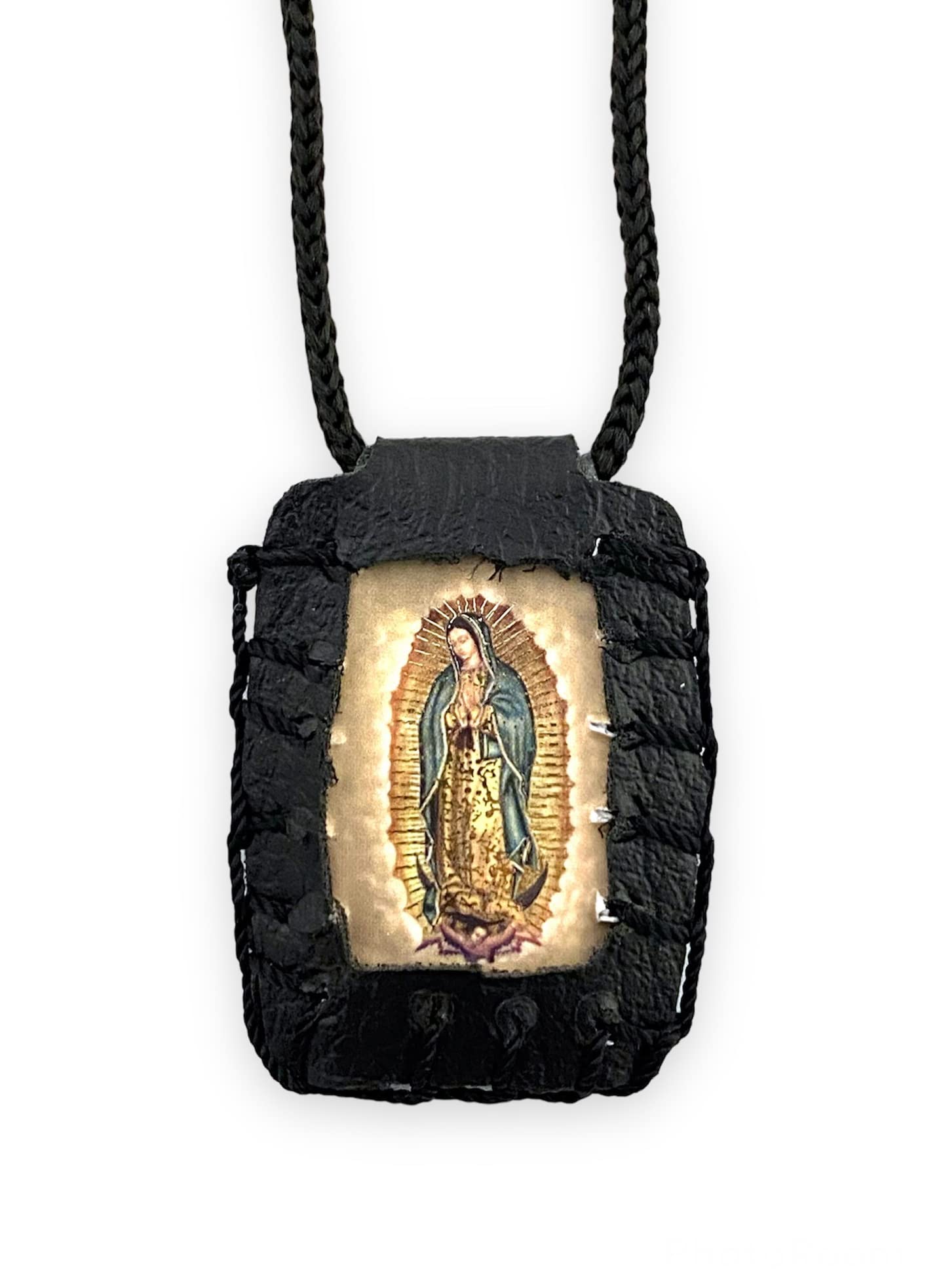 Our Lady of Guadalupe Black Scapular Necklace Escapulario Negro Collar Virgen Guadalupe, Bklack