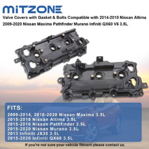 MITZOEN Valve Covers with Gasket & Bolts Compatible with 2014-2018 Nissan Altima 2009-2020 Nissan Maxima Pathfinder Murano Infiniti QX60 V6 3.5L Replace # 13264-9N00A 13264-9N00B