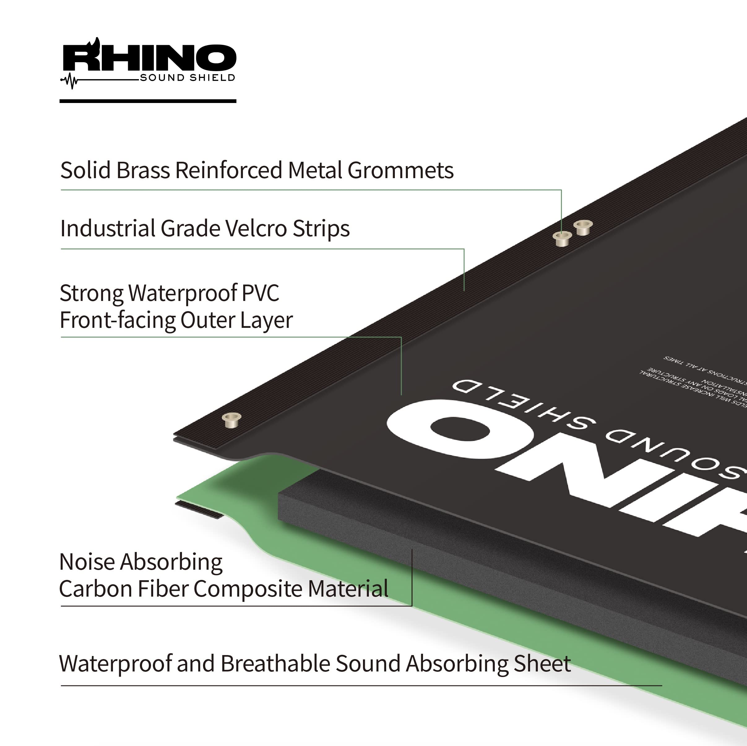 RHINO SOUND SHIELD 95 x 52 inch Soundproof Blanket, Sound Absorbing Blanket, Noise Barrier, Acoustic Sound Blanket, Application for Construction Site, Outdoor Concert, Machinery Shop