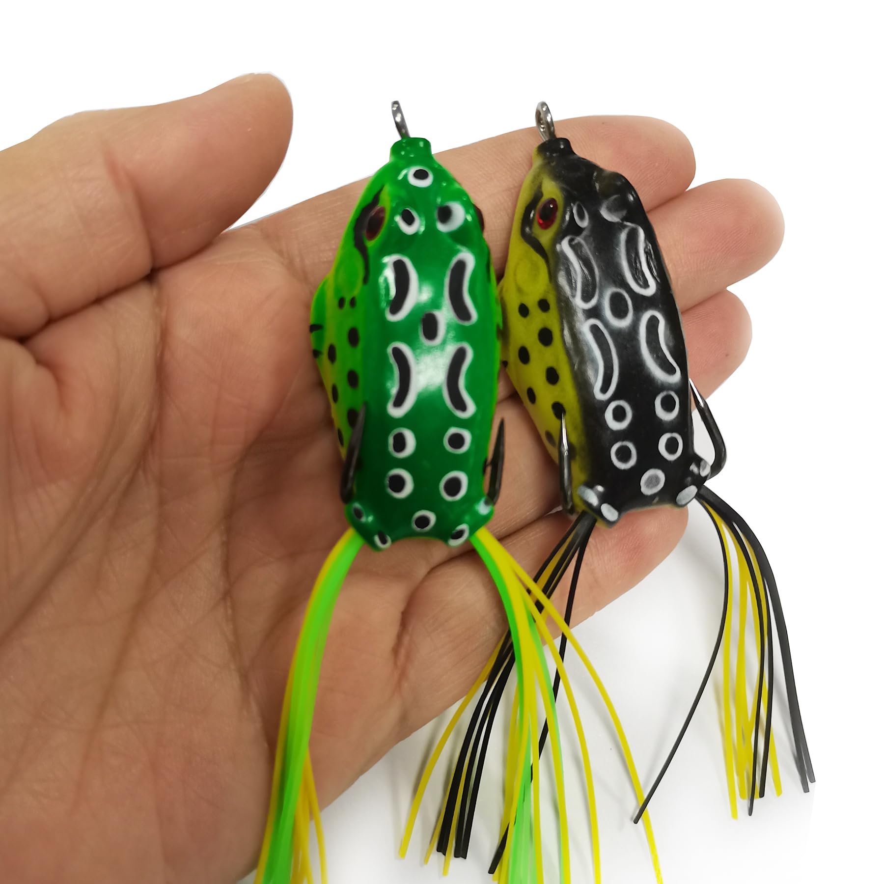 Kmucutie 5 Pcs Topwater Frog Lures Sets with Bait Box, Frog Fishing Crankbait Lures, Soft Bait for Bass Snakehead, Freshwater Soft Simulated Frog Bait (5 cm / 8 g, 5 Pieces Mix Colors A)