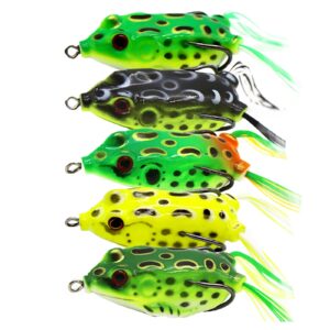 Kmucutie 5 Pcs Topwater Frog Lures Sets with Bait Box, Frog Fishing Crankbait Lures, Soft Bait for Bass Snakehead, Freshwater Soft Simulated Frog Bait (5 cm / 8 g, 5 Pieces Mix Colors A)