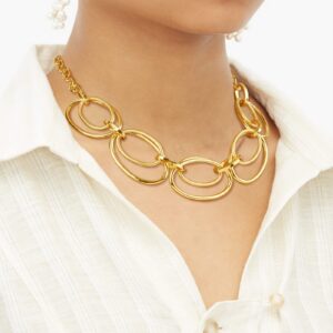 Gold Cable Link Pendant Necklace: 14k Gold Plated Loop Chain Link Statement Choker Necklace for Women - Chunky Fashion Double Oval Hoop Pendant Jewelry - Simple Elegant Women Gift (Gold)