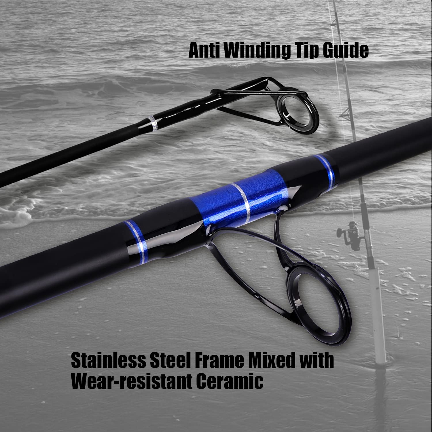 Fiblink Surf Spinning Fishing Rod Carbon Travel Surf Rod 3 Piece Saltwater Spinning Fishing Rod 12'