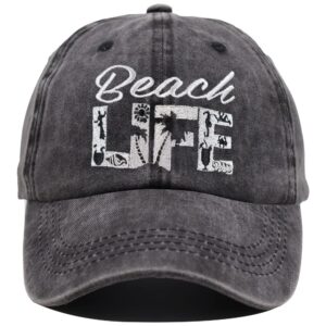 Beach Life Hat, Beach Hair Don't Care Baseball Cap Vintage Embroidered Adjustable Distressed Washed for Men Women