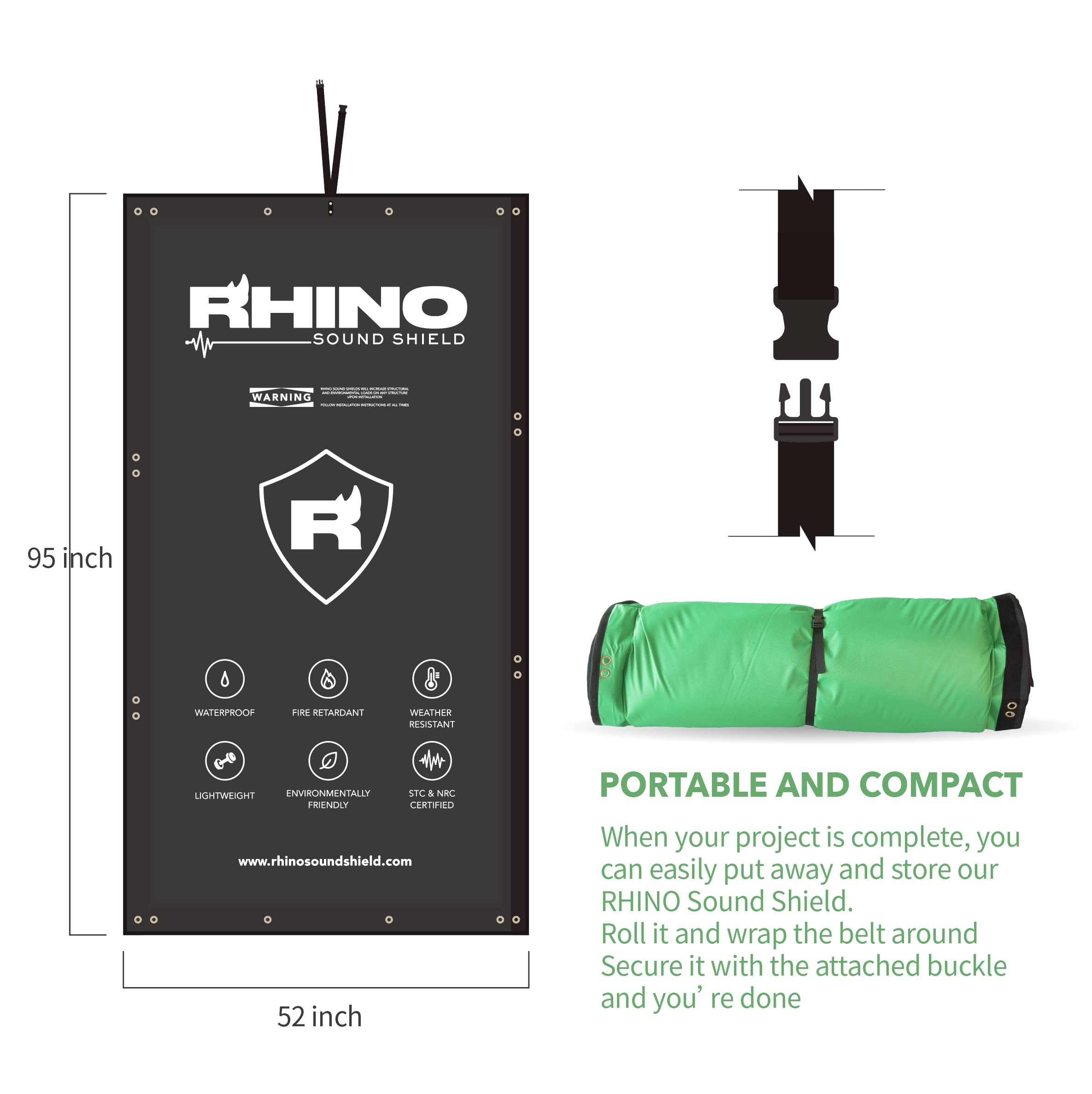 RHINO SOUND SHIELD 95 x 52 inch Soundproof Blanket, Sound Absorbing Blanket, Noise Barrier, Acoustic Sound Blanket, Application for Construction Site, Outdoor Concert, Machinery Shop