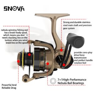 SNOVA Nebula Fishing Reel-7+1 BB Ultra Smooth Powerful Spinning Reel - 5.1:1/5.5:1 Gear Ratio Spinning Fishing Reel,Size 1000-6000 Light Weight Perfect for bass Fishing Catfish Fishing