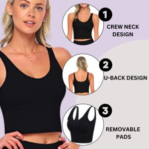 M&M SCRUBS Women’s Yoga Top Longline Wirefree Padded Medium Support Sports Bra (Medium, Black)