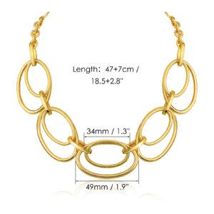 Gold Cable Link Pendant Necklace: 14k Gold Plated Loop Chain Link Statement Choker Necklace for Women - Chunky Fashion Double Oval Hoop Pendant Jewelry - Simple Elegant Women Gift (Gold)