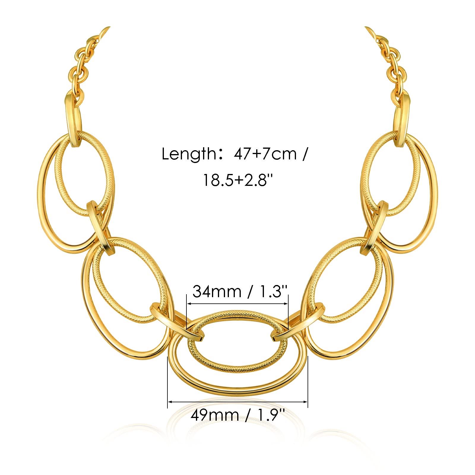 Gold Cable Link Pendant Necklace: 14k Gold Plated Loop Chain Link Statement Choker Necklace for Women - Chunky Fashion Double Oval Hoop Pendant Jewelry - Simple Elegant Women Gift (Gold)