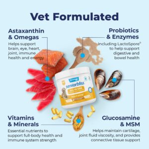 Vetnique Seniorbliss Senior Dog Multivitamin with Glucosamine, Omega 3 Fish Oil, and Probiotics - for Dog Joints, Digestive and Immune Support for Optimal Health (All-in-One Daily Vitamin, 60ct)