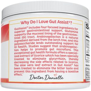 Doctor Danielle Gut Assist - Leaky Gut Repair Supplement Powder - Glutamine, Arabinogalactan, Licorice Root - Supports IBS, Heartburn, Bloating, Gas, Constipation, SIBO from, Berry Flavor