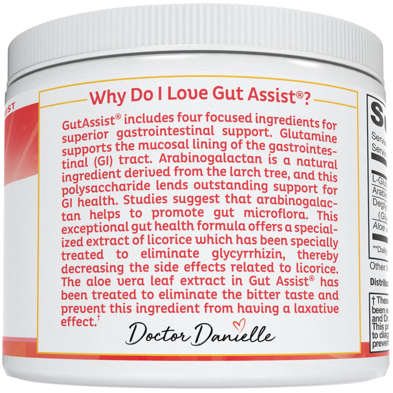 Doctor Danielle Gut Assist - Leaky Gut Repair Supplement Powder - Glutamine, Arabinogalactan, Licorice Root - Supports IBS, Heartburn, Bloating, Gas, Constipation, SIBO from, Berry Flavor