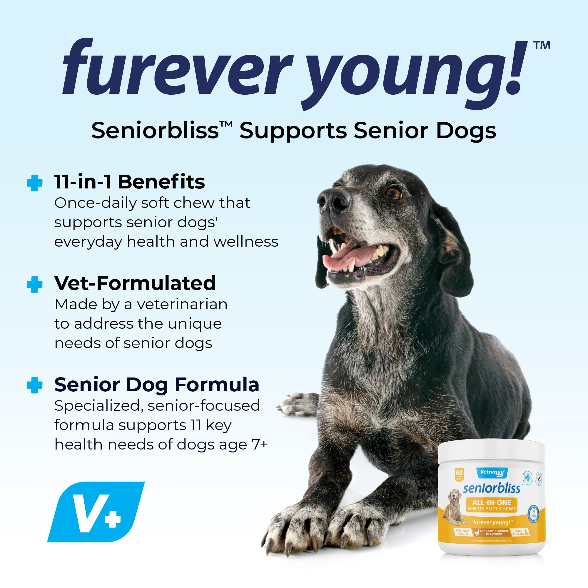 Vetnique Seniorbliss Senior Dog Multivitamin with Glucosamine, Omega 3 Fish Oil, and Probiotics - for Dog Joints, Digestive and Immune Support for Optimal Health (All-in-One Daily Vitamin, 60ct)