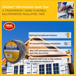 SIKA SikaSeal-148 - Insulation Seam Tape - Clear - Multipurpose, Hand-tearable Acrylic Adhesive - Indoor and Outdoor use - 2-in. x 164 ft.