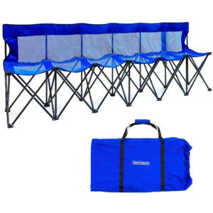 Trademark Innovations Portable Mesh 6-Seater Folding Bench, Blue