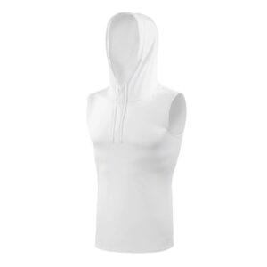 SLEEFS Basic White Sleeveless Compression Hoodie - Workout Top Tank for Men - Breathable Muscle Shirt - Quick Dry