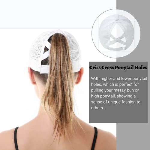 Womens Hats Criss Cross Ponytail Baseball Cap Adjustable High Messy Bun Ponycap Quick Drying Running Hats Essentials Cap for Women