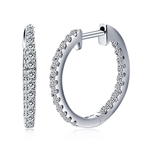 Sterling Silver Earrings for Women - 1/2 Carat Inside-out Round Cut Lab Grown Diamond Circle Hoop Earrings for | Fine Jewelry for Her | Gift Box Included