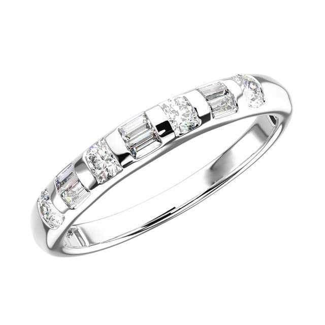 2.10 Cttw Baguette Shape White Cubic Zirconia Bar Setting Wedding Engagement Band Ring In 14K White Gold Plated 925 Sterling Silver Ring Size - 4.5