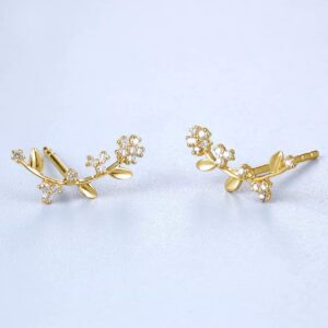 FANCIME Mothers Day Gifts 14K Solid Yellow Gold 0.08cttw Diamond Small Tiny Minimalist Flower Post Earrings Fine Jewelry for Women