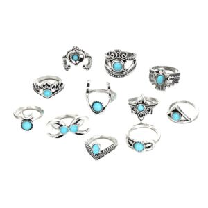 hsqyj 11pcs vintage silver stacking knuckle rings set bohemian gothic turquoise midi animal rings sets for women girls jewelry accessories (11pcs turquoise animal set)