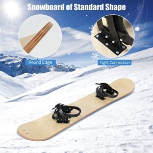 GYMAX Wooden Snowboard, Skateboard for Snow with Step-in Binding & 2 Pulling Holes, All Skill Level Foot Deck for Skiing, Adults Youth Kids Over 5