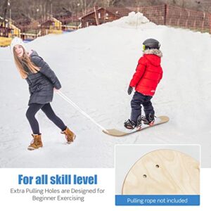 GYMAX Wooden Snowboard, Skateboard for Snow with Step-in Binding & 2 Pulling Holes, All Skill Level Foot Deck for Skiing, Adults Youth Kids Over 5