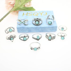 HSQYJ 11Pcs Vintage Silver Stacking Knuckle Rings Set Bohemian Gothic Turquoise Midi Animal Rings Sets for Women Girls Jewelry Accessories (11Pcs Turquoise Animal Set)