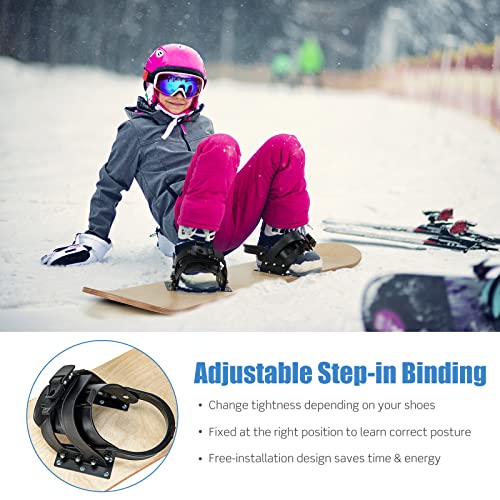 GYMAX Wooden Snowboard, Skateboard for Snow with Step-in Binding & 2 Pulling Holes, All Skill Level Foot Deck for Skiing, Adults Youth Kids Over 5