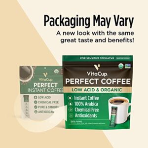 VitaCup Perfect Low Acid Instant Coffee Packets, Dark Roast Coffee, USDA Organic & Fair Trade, Third Party Tested for Mycotoxins & Pesticides, Single Origin, Clean & Pure, 24 ct