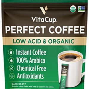 VitaCup Perfect Low Acid Instant Coffee Packets, Dark Roast Coffee, USDA Organic & Fair Trade, Third Party Tested for Mycotoxins & Pesticides, Single Origin, Clean & Pure, 24 ct