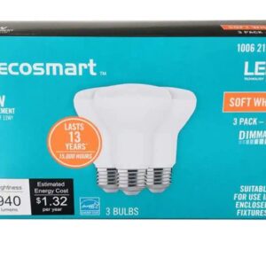 EcoSmart 75-Watt Equivalent R20 Dimmable Energy Star LED Light Bulb Soft White 2700K (3-Pack), R20-1D 11W E26 120V