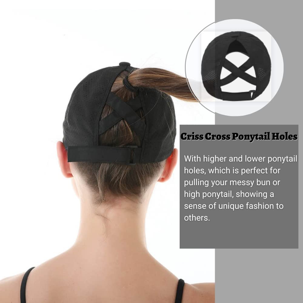 Womens Hats Criss Cross Ponytail Baseball Cap Adjustable High Messy Bun Ponycap Quick Drying Running Hats Essentials Cap for Women