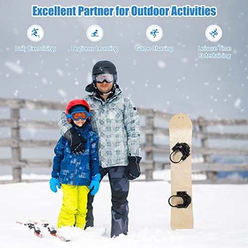 GYMAX Wooden Snowboard, Skateboard for Snow with Step-in Binding & 2 Pulling Holes, All Skill Level Foot Deck for Skiing, Adults Youth Kids Over 5