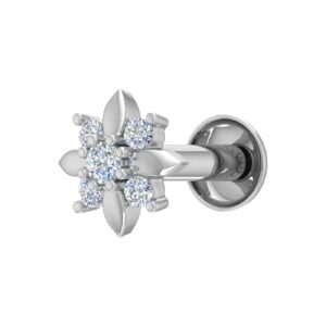 finerock 0.05 carat diamond floral nose pin in 18k white gold