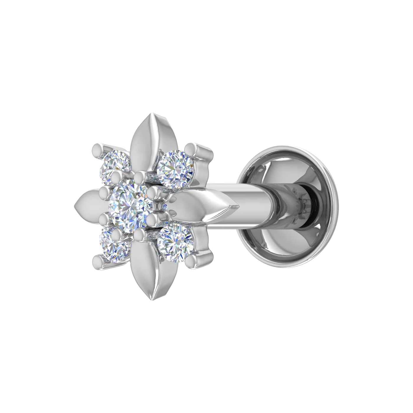 FINEROCK 0.05 Carat Diamond Floral Nose Pin in 18K White Gold