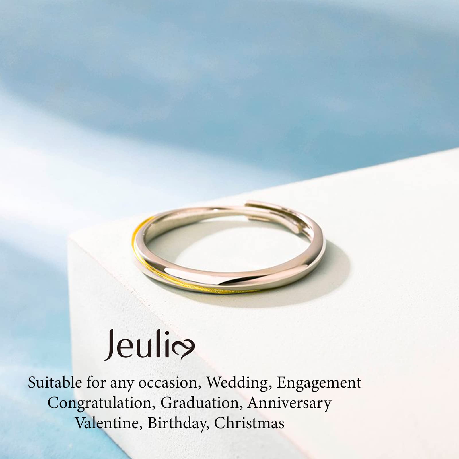 Jeulia Sterling Silver Couple Band for His and Her Mobius Two Tone Adjustable Matching Anniversary Wedding Diamond rings Engraving Jewelry Set Valentine Day with Gift Box (Women's band)