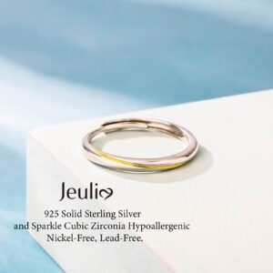 Jeulia Sterling Silver Couple Band for His and Her Mobius Two Tone Adjustable Matching Anniversary Wedding Diamond rings Engraving Jewelry Set Valentine Day with Gift Box (Women's band)