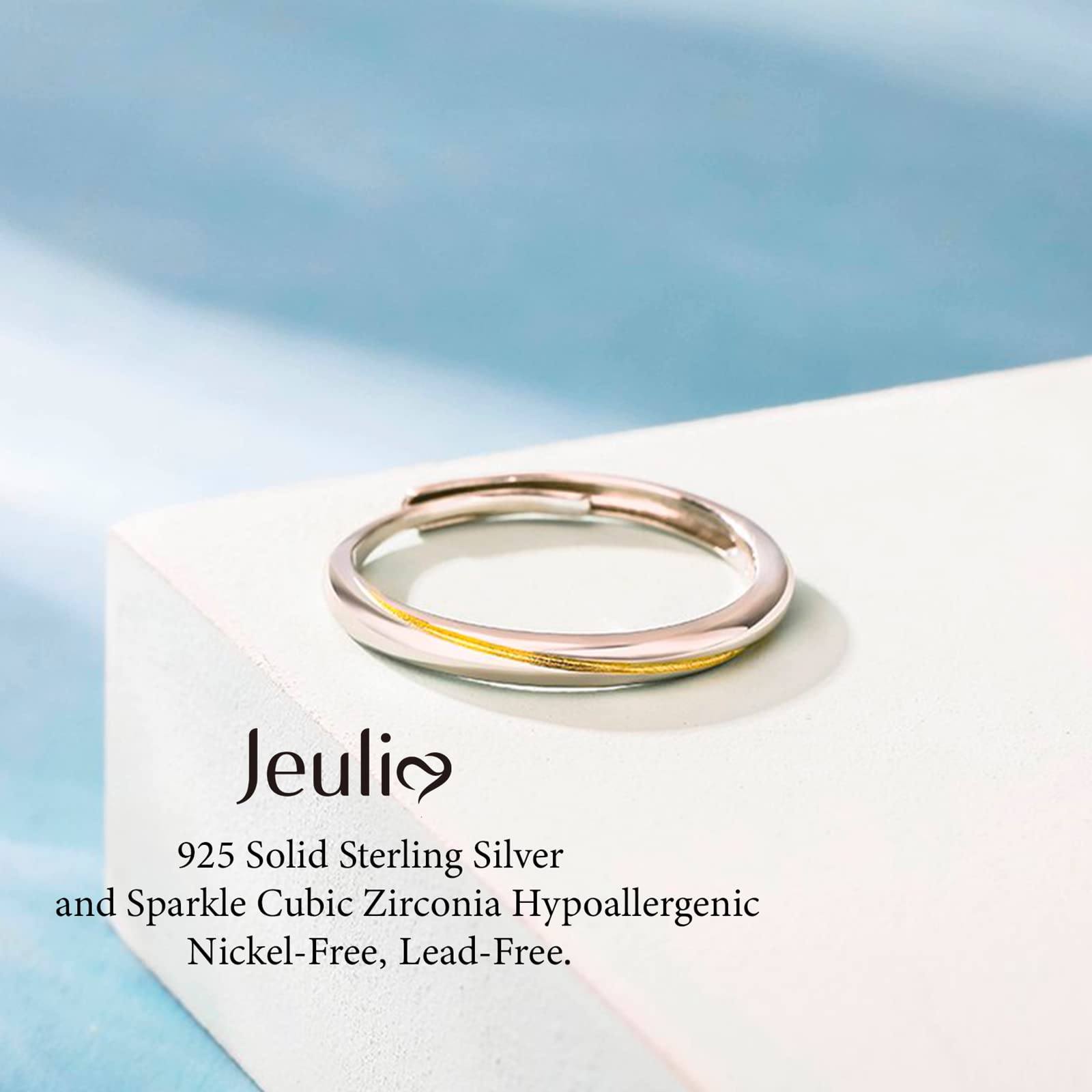 Jeulia Sterling Silver Couple Band for His and Her Mobius Two Tone Adjustable Matching Anniversary Wedding Diamond rings Engraving Jewelry Set Valentine Day with Gift Box (Women's band)