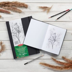 Derwent Academy Hardcover Sketchbook A5, 128 Sheets/64 Pages of 135gsm Paper, Smooth Surface, Perforated Edges, for Aspiring Artists, Ideal for Drawing, Sketching, Colouring, Premium Quality, 2306011