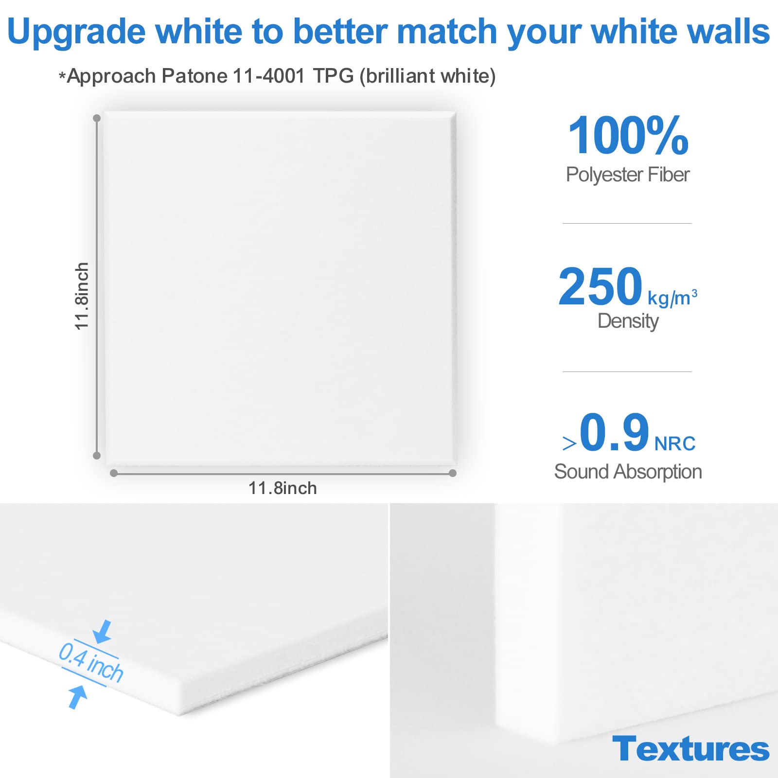 Sonicism 12 Pack Acoustic Wall Panels with Self-Adhesive, 12" X 12" X 0.4" Sound Proof Foam Panels, Decorative Soundproof Wall Panels, Sound Proof Absorbing Tiles for Home & Offices, White