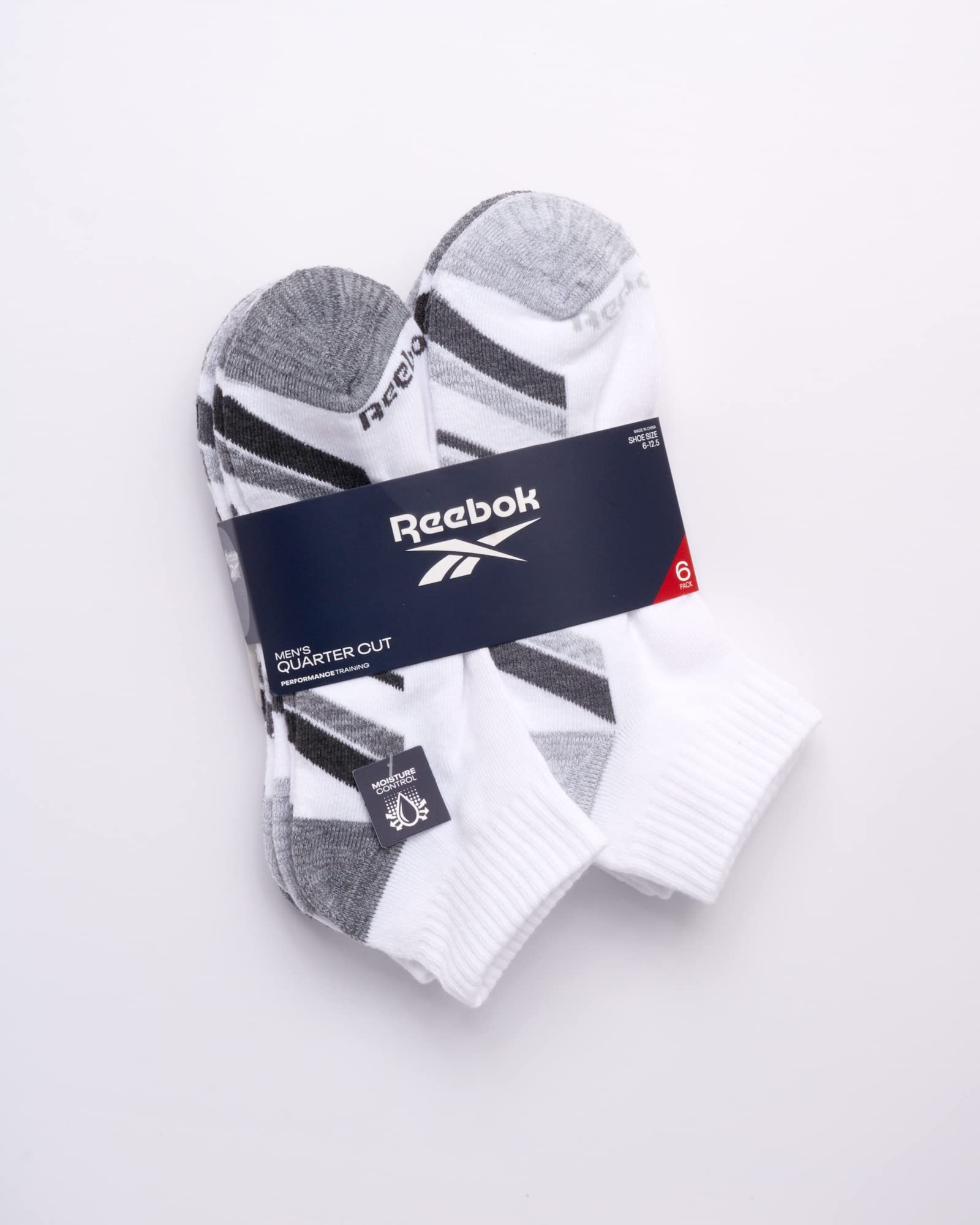 Reebok Men's Quarter Socks - 6 Pack Cushion Quarter Cut Ankle Socks for Men - Breathable Men's Athletic Socks (Size 6-12.5), Size 6-12.5, White