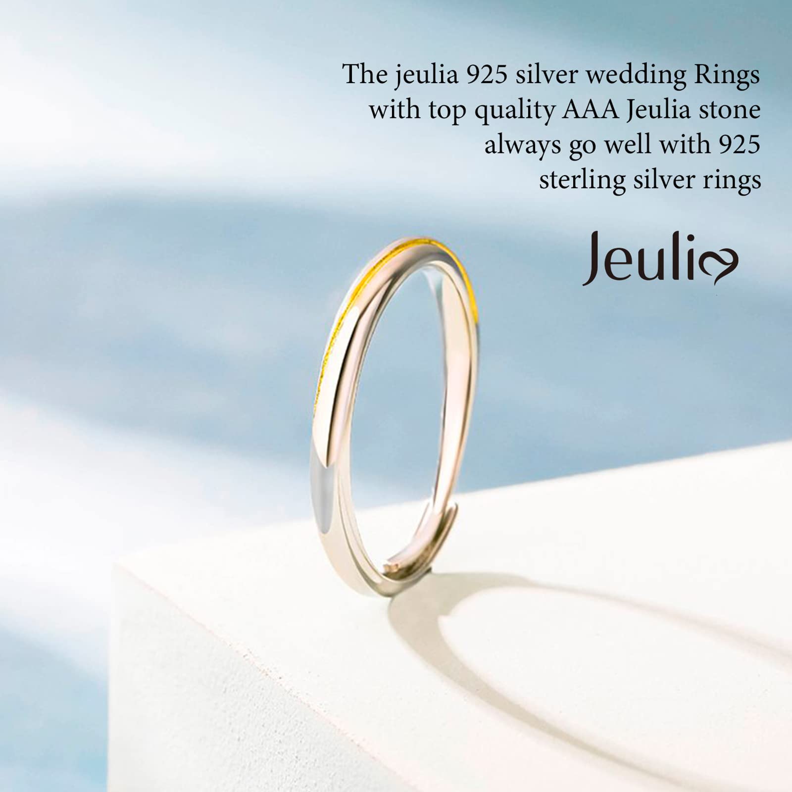 Jeulia Sterling Silver Couple Band for His and Her Mobius Two Tone Adjustable Matching Anniversary Wedding Diamond rings Engraving Jewelry Set Valentine Day with Gift Box (Women's band)