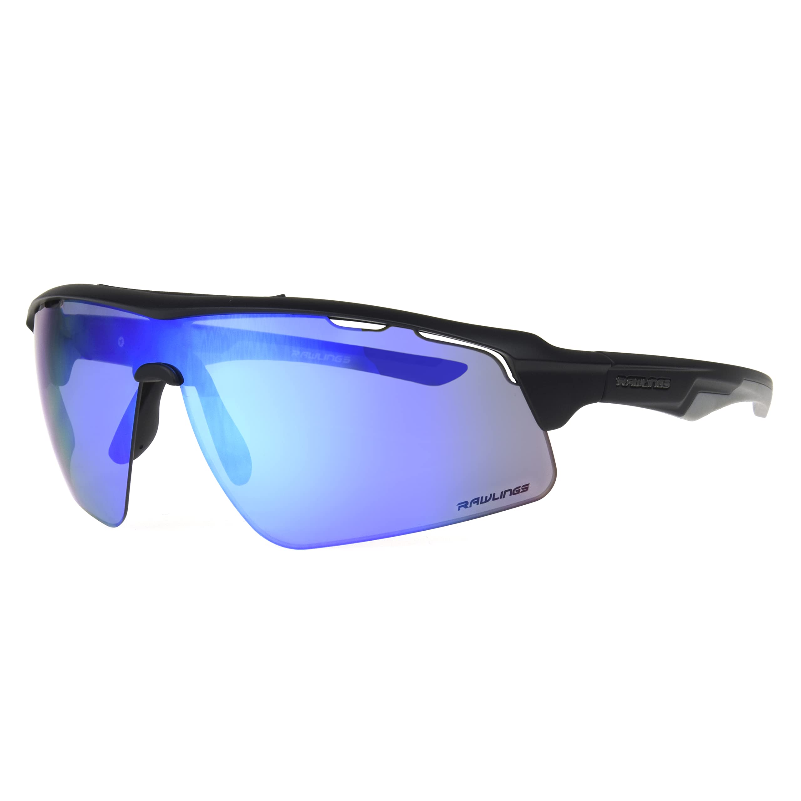 Rawlings Fake Pump Shield Sport Sunglasses for Men, Matte Black/Blue Mirror, 65mm