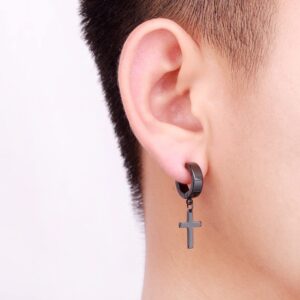 Stainless Steel Cross Earrings Set for Men Women Dangle Hinged Men Women Earrings Silver Gold Black (1 Pari Black)